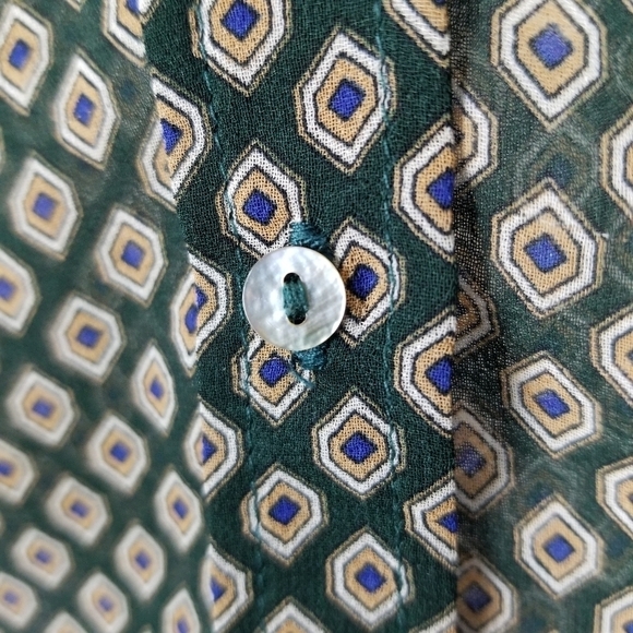 Zara Basic Sheer Print Button Up Blouse Womens Geometric Green Tan Size Medium - Picture 3 of 10